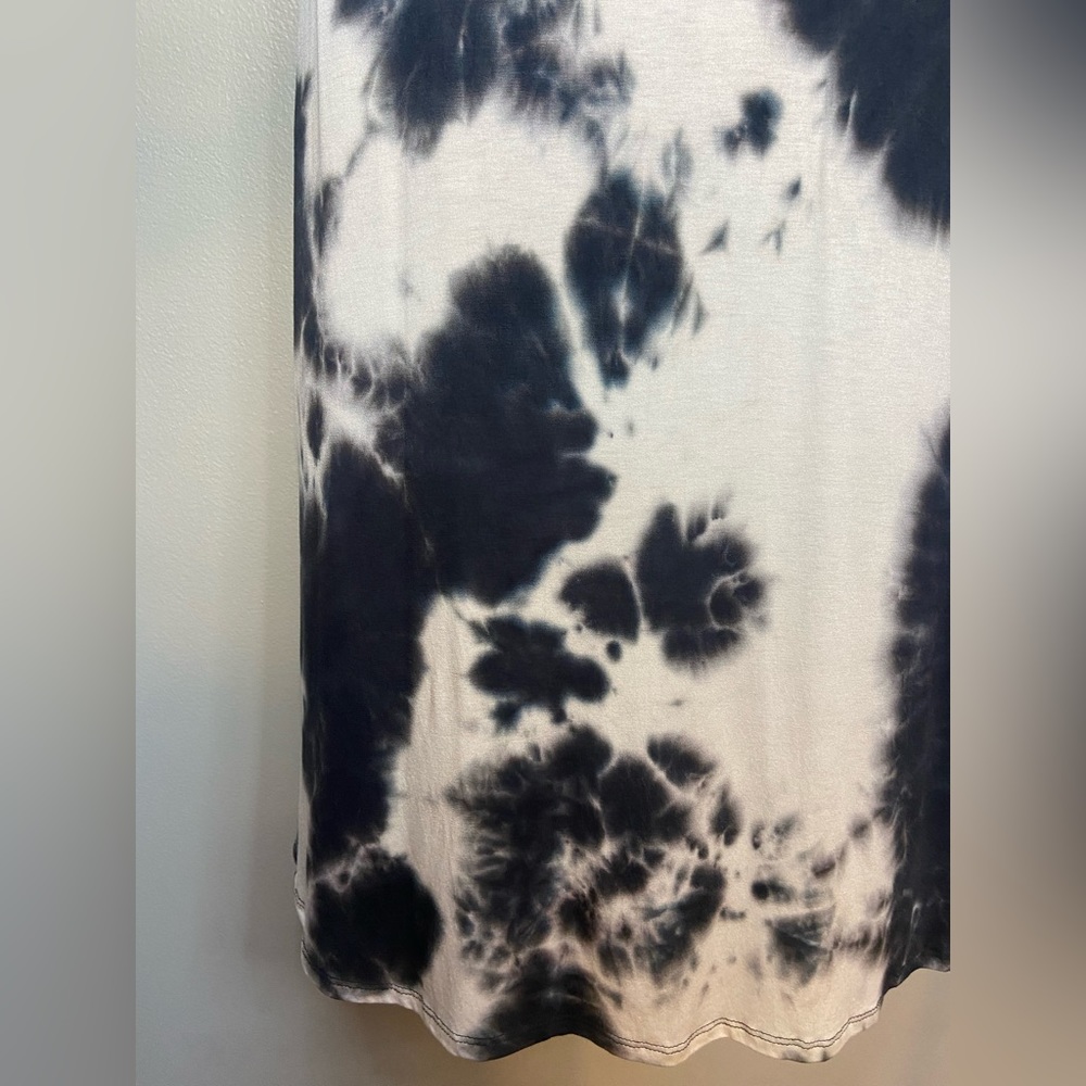 ARAN'S DEN Lagenlook Tunic Top Long Shirt Dress Tie Dye Black White Short Sleeve - Picture 7 of 13
